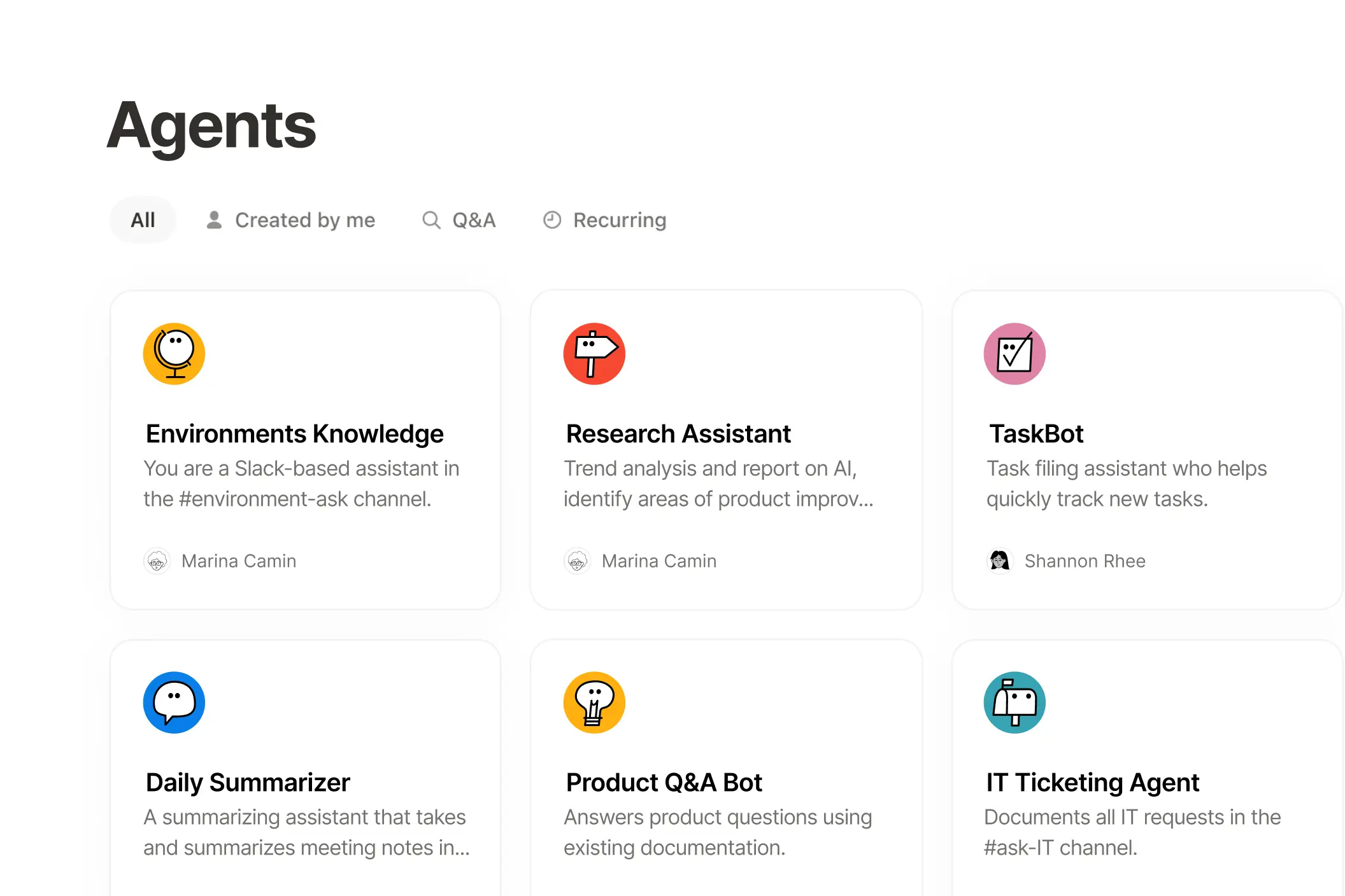 Agents window showing custom agent libary across workspace