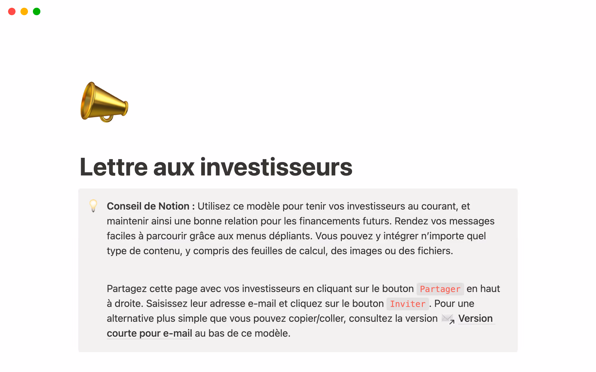 investor update template hero