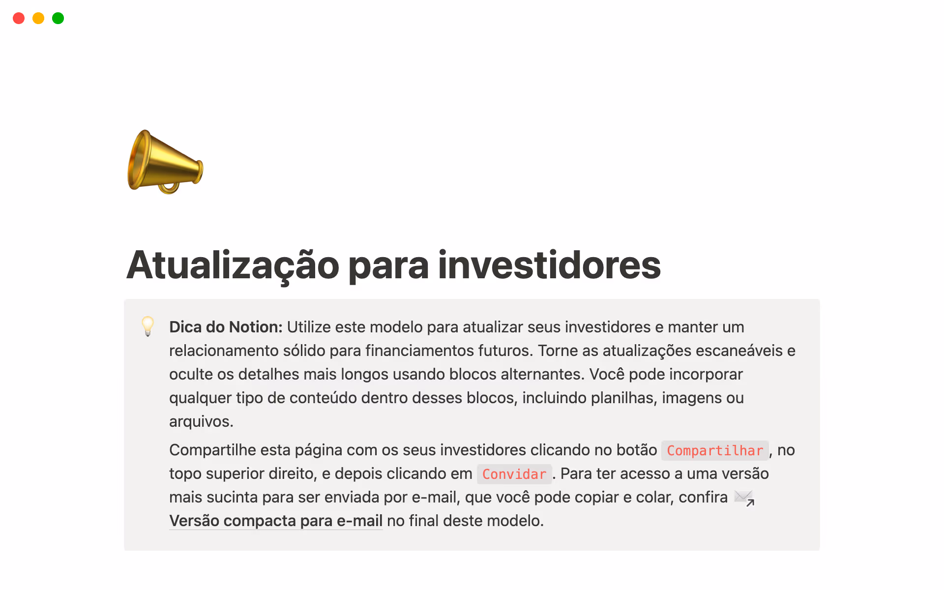 investor update template hero