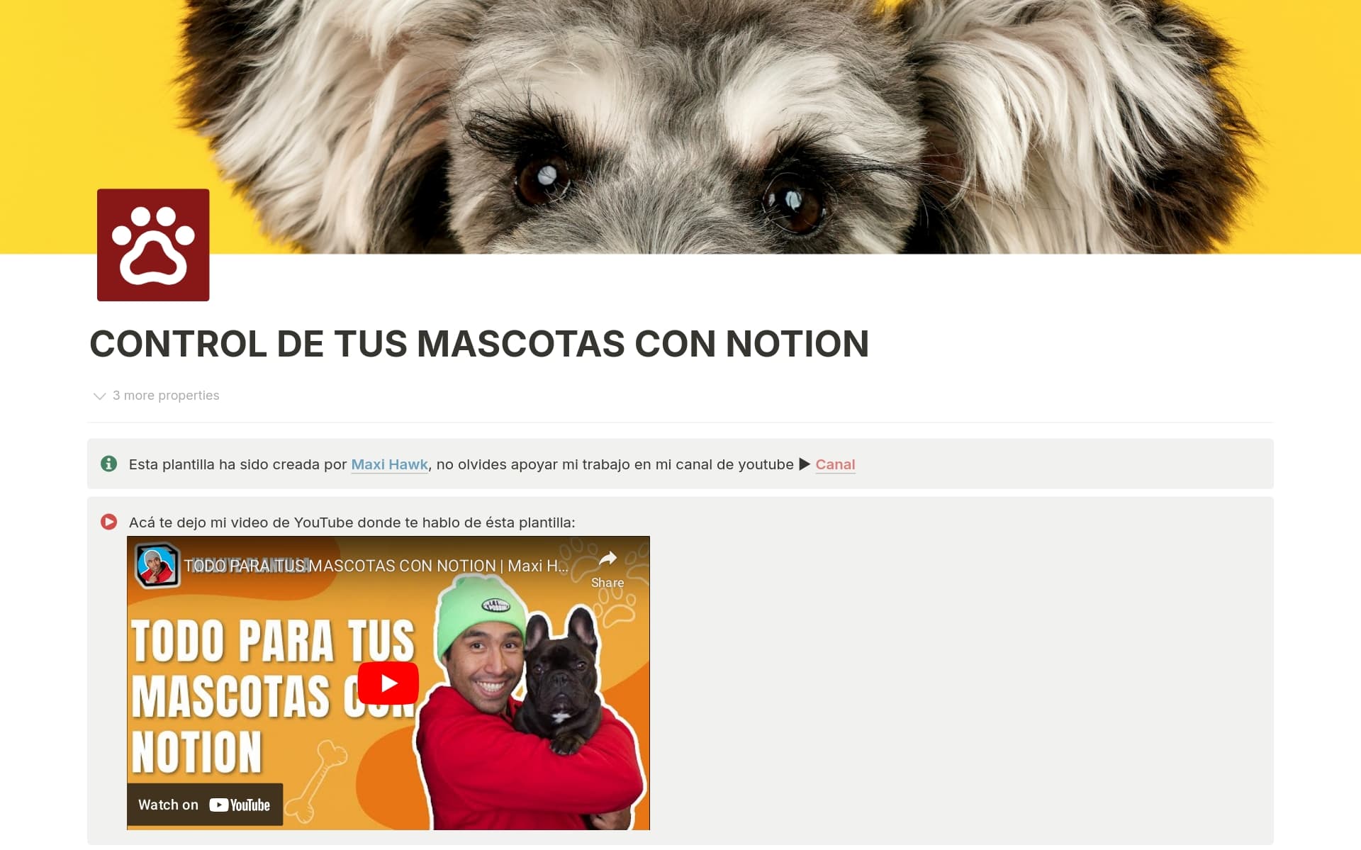 Captura de pantalla de la colección Las mascotas también son parte de la familia de Notion