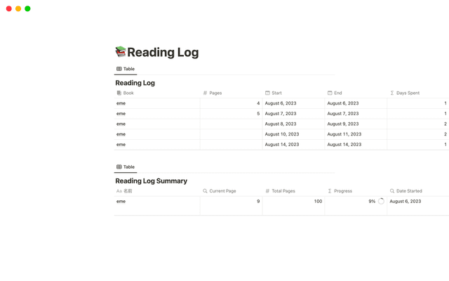 Reading Log