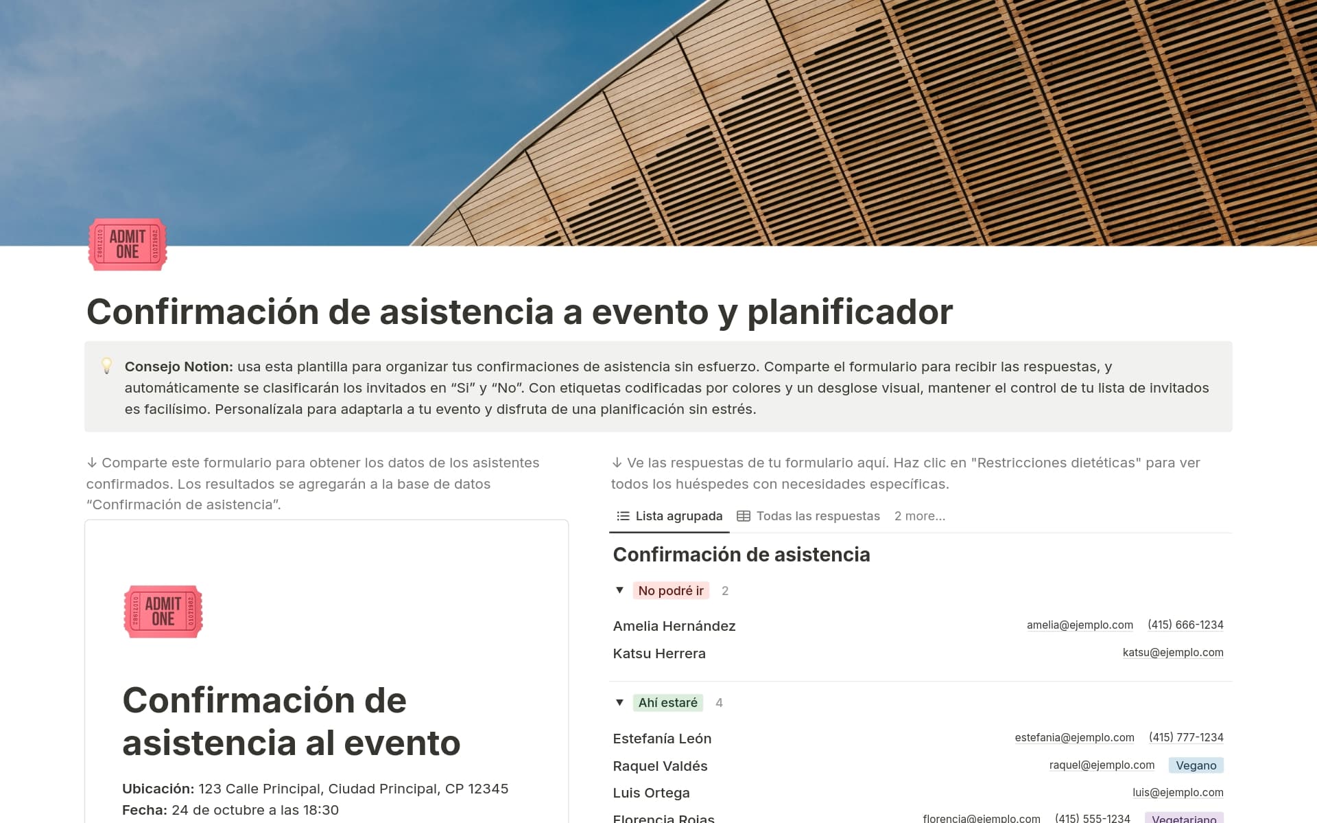Vista previa de una plantilla para Confirmación de asistencia a gestión de eventos