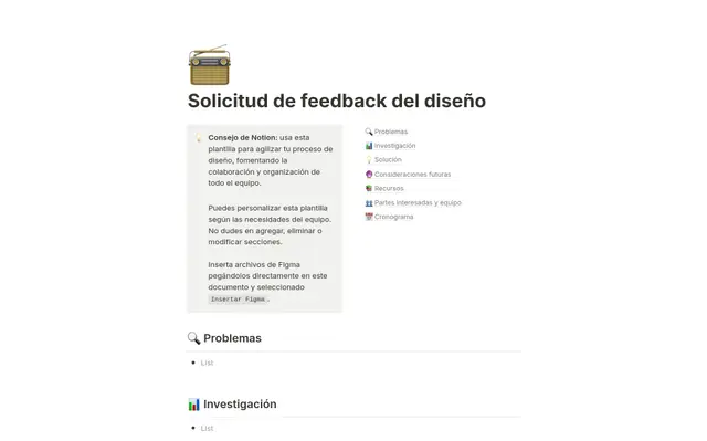 Solicitud de feedback del diseño